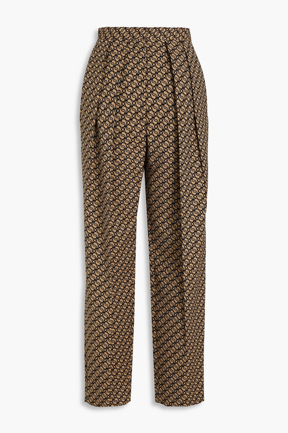 Stella Mccartney Pleated Wool-blend Jacquard Tapered Pants In Brown