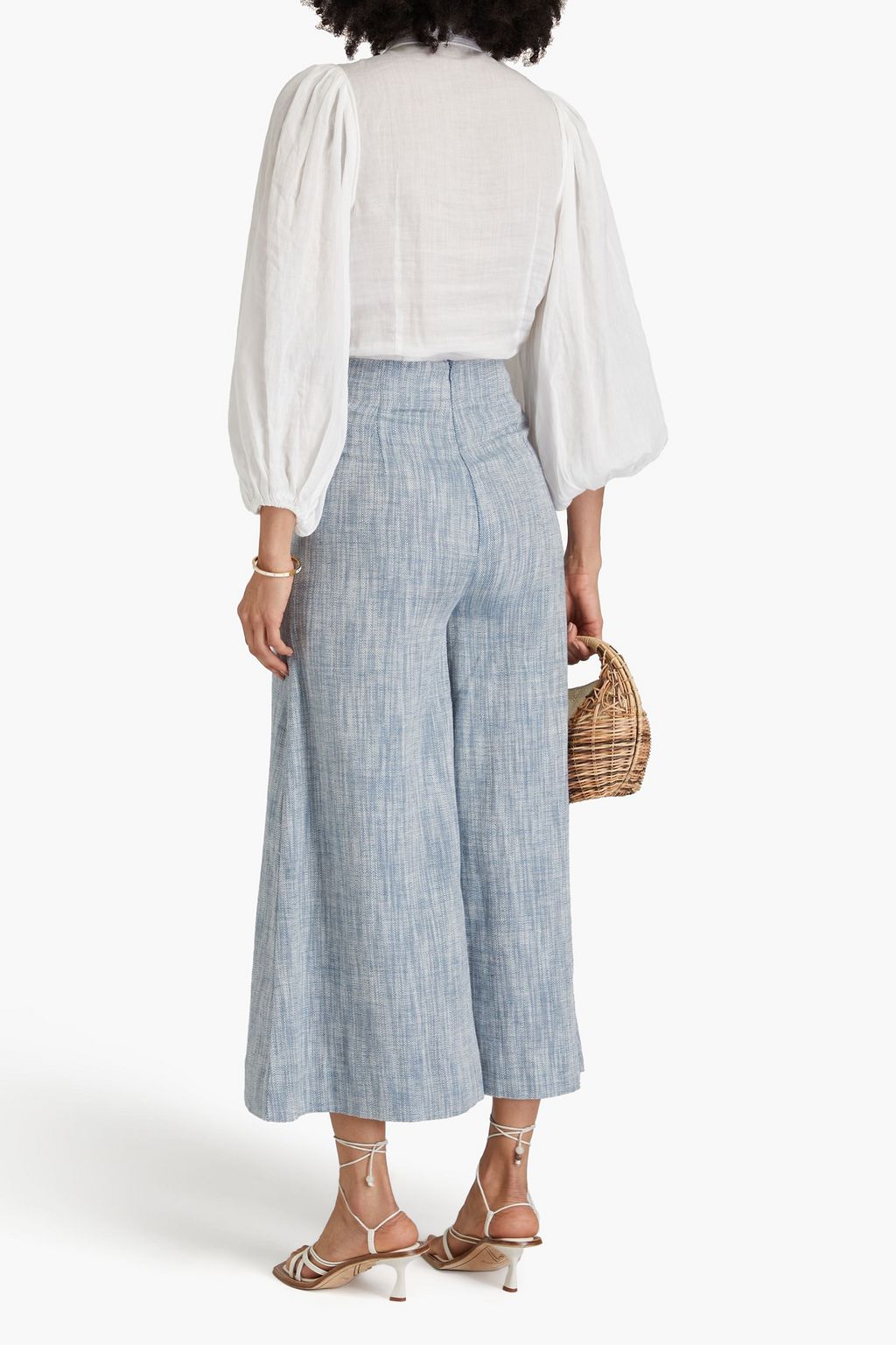 ZIMMERMANN Cotton and linen-blend chambray culottes