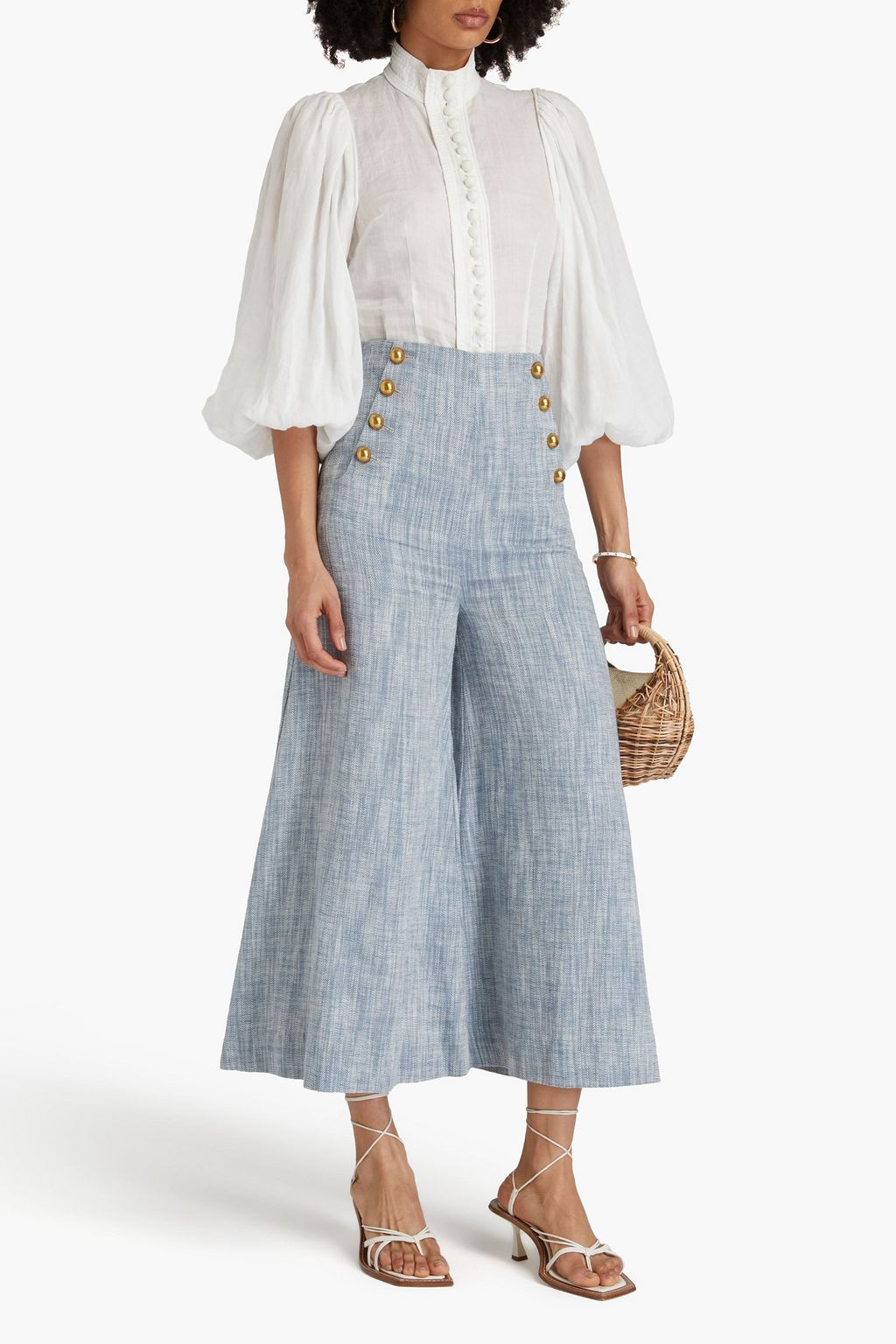 ZIMMERMANN Cotton and linen-blend chambray culottes