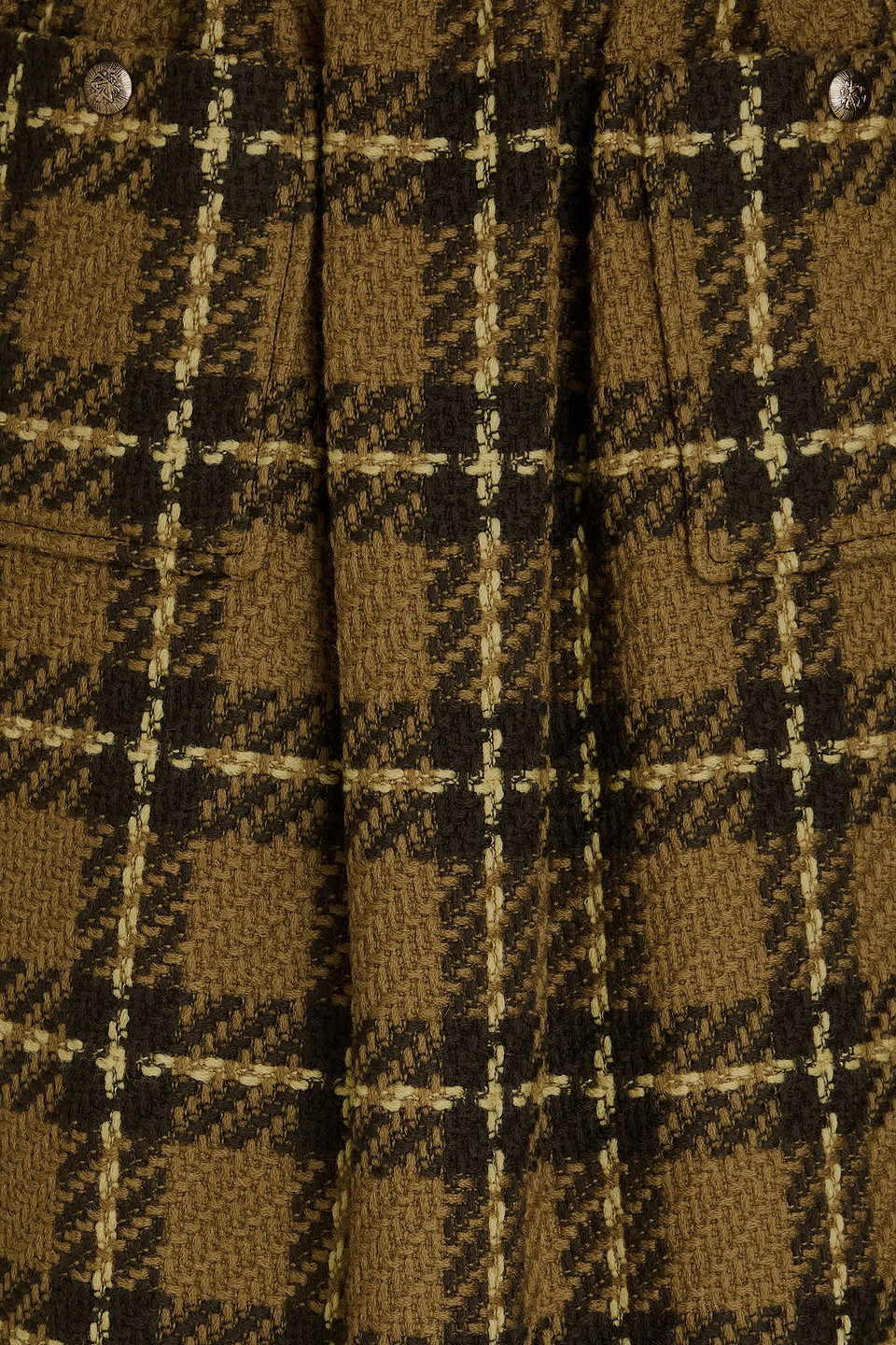 Zimmermann Midirock Aus Woll-tweed Mit Karomuster Und Raffung In Military-grün