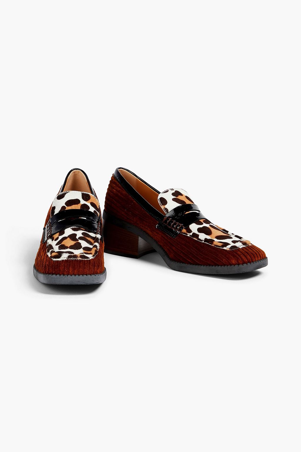 TOD'S حذاء بكعب عالٍ من وبر العجل والمخمل المضلّع بطبعة جلد الفهد