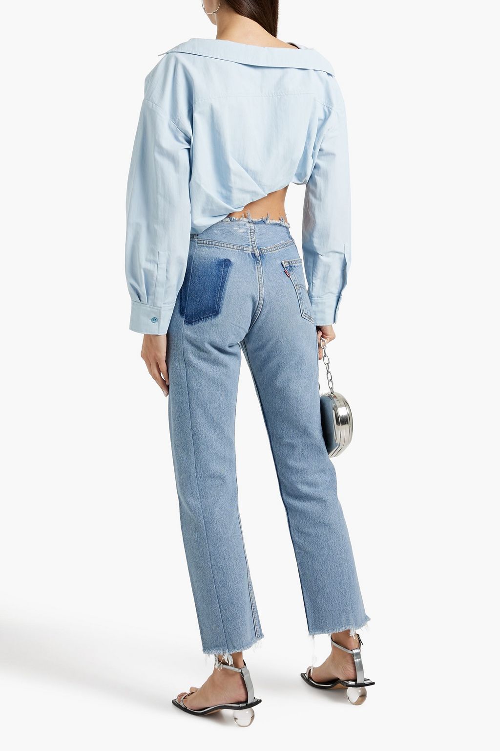 EB DENIM Frayed mid-rise straight-leg jeans