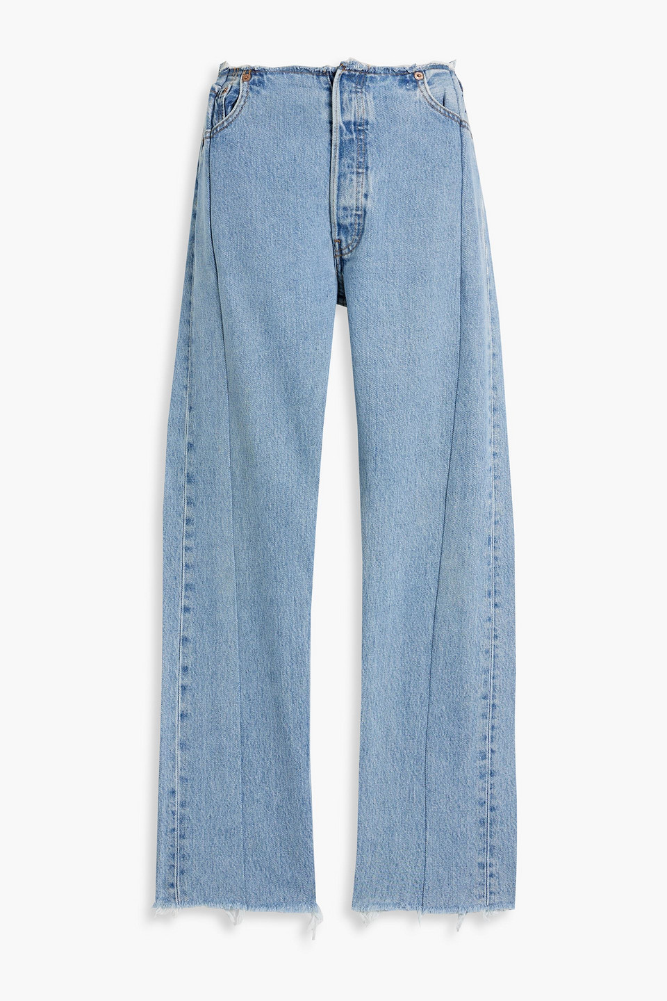 Eb Denim Frayed Mid-rise Straight-leg Jeans In Light Denim