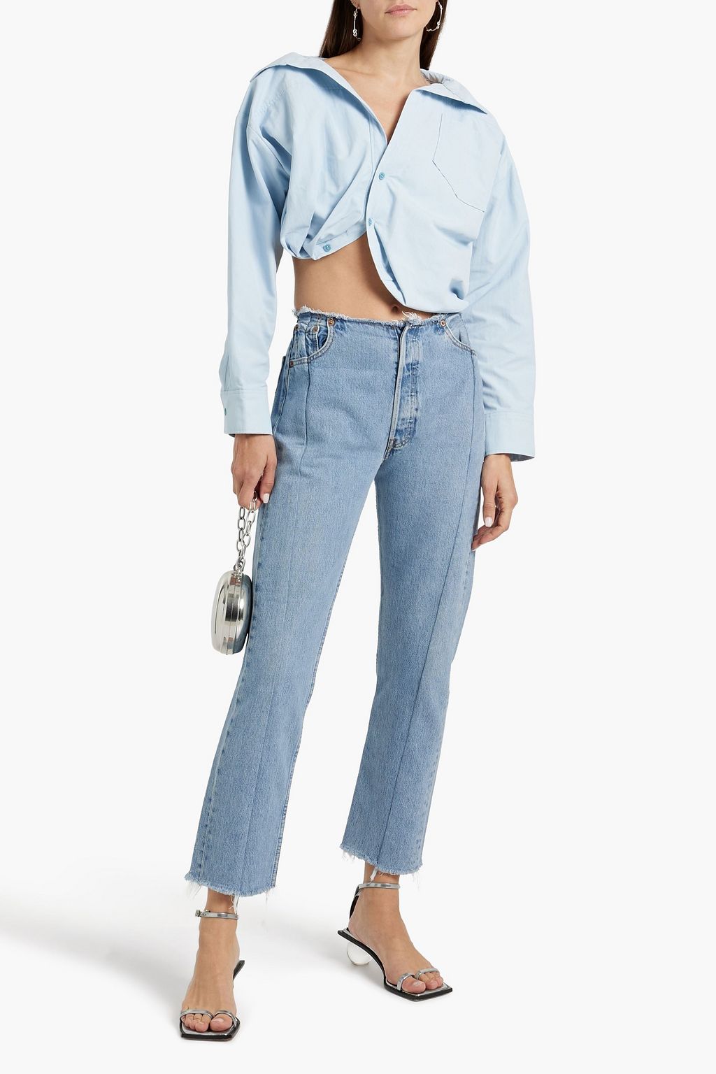 EB DENIM Frayed mid-rise straight-leg jeans