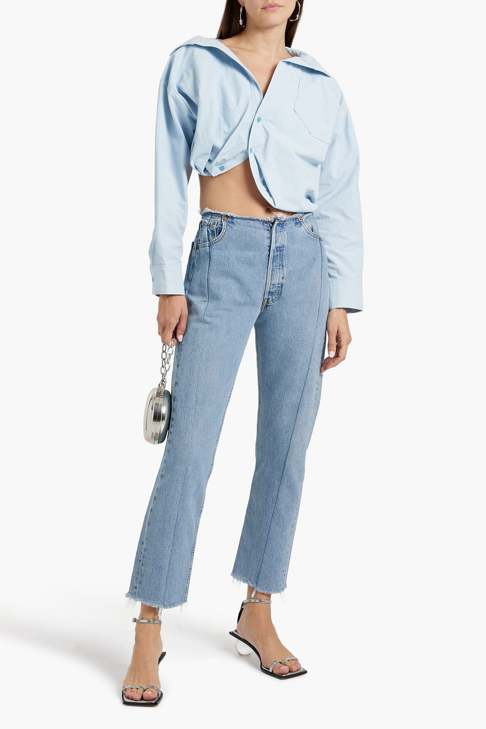EB DENIM FRAYED MID-RISE STRAIGHT-LEG JEANS 