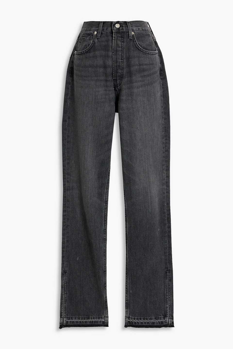 EB DENIM UNRAVELED TWO HIGH-RISE STRAIGHT-LEG JEANS