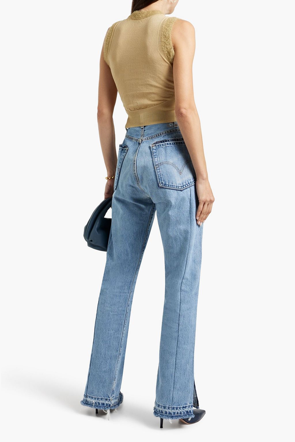 EB DENIM Unraveled frayed high-rise straight-leg jeans