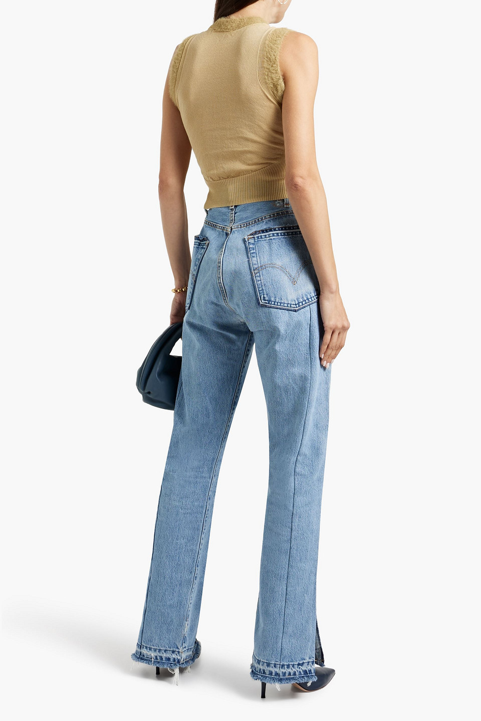 EB DENIM UNRAVELED FRAYED HIGH-RISE STRAIGHT-LEG JEANS 