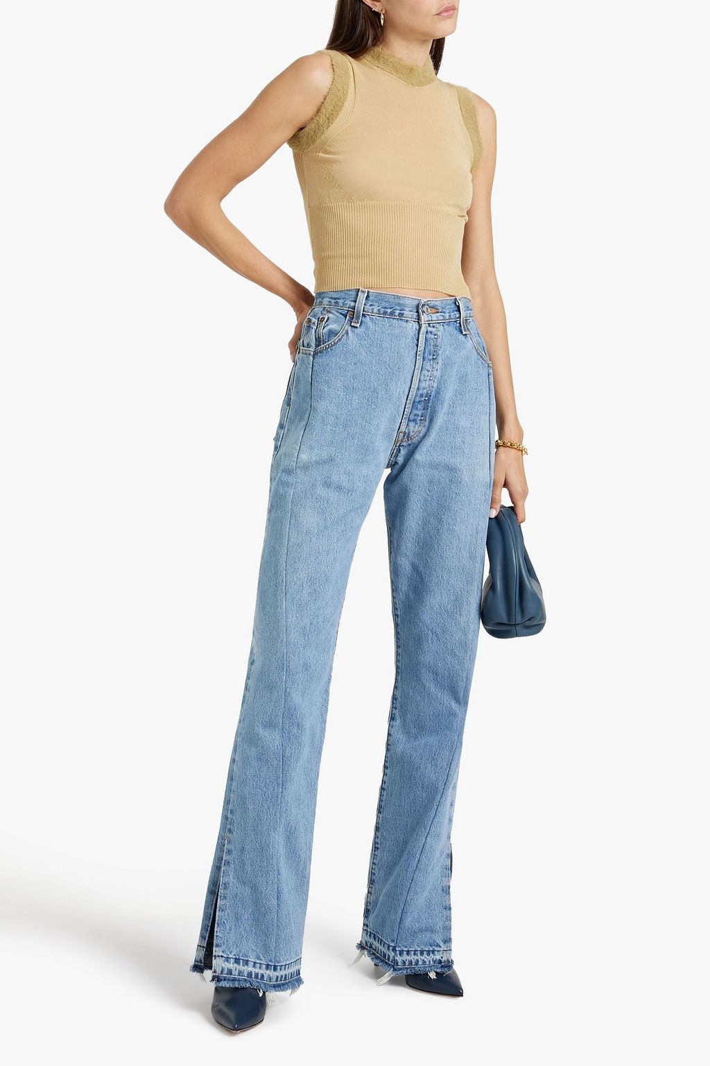 EB DENIM Unraveled frayed high-rise straight-leg jeans