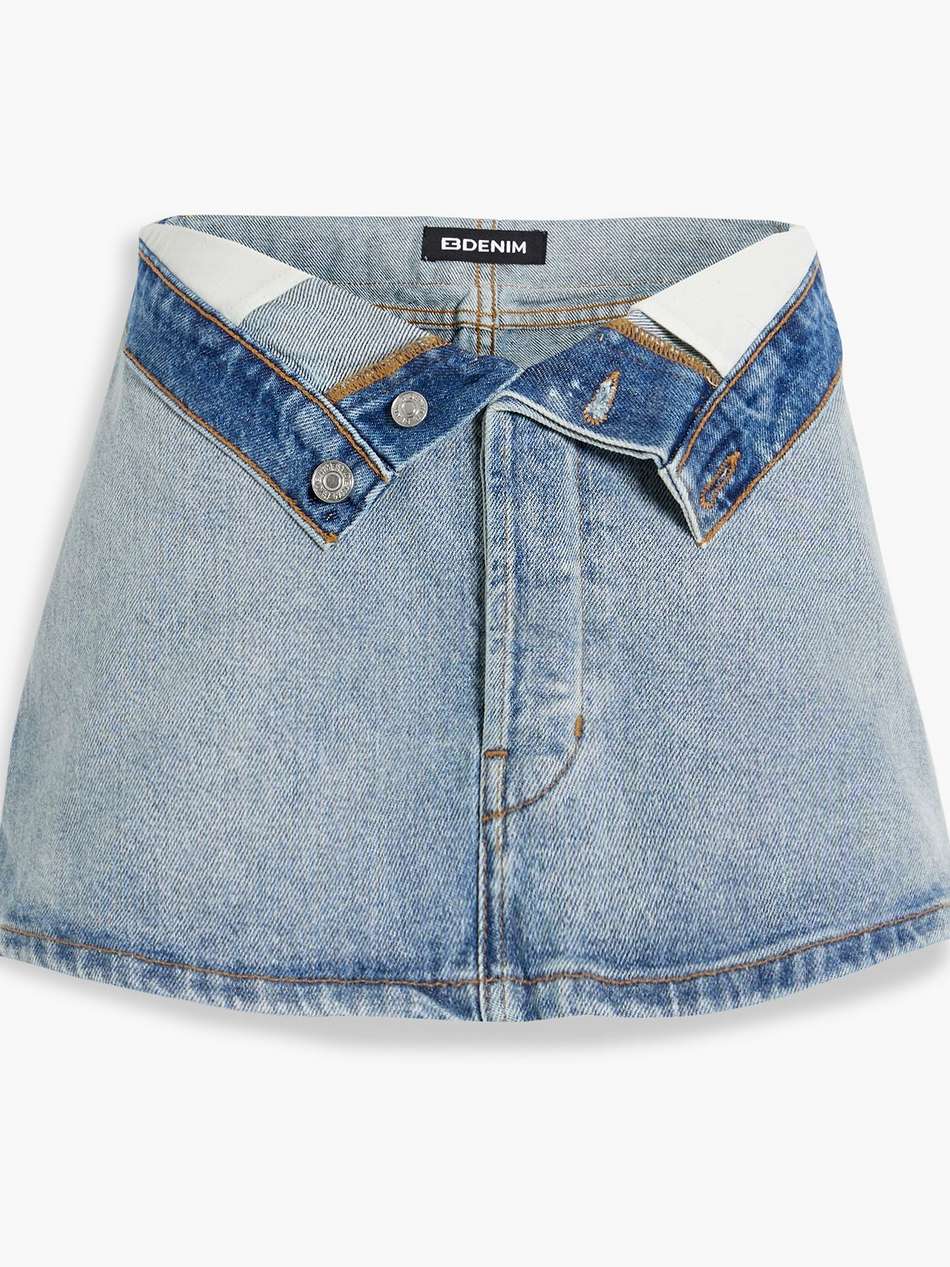madison embellished faded denim mini skirt