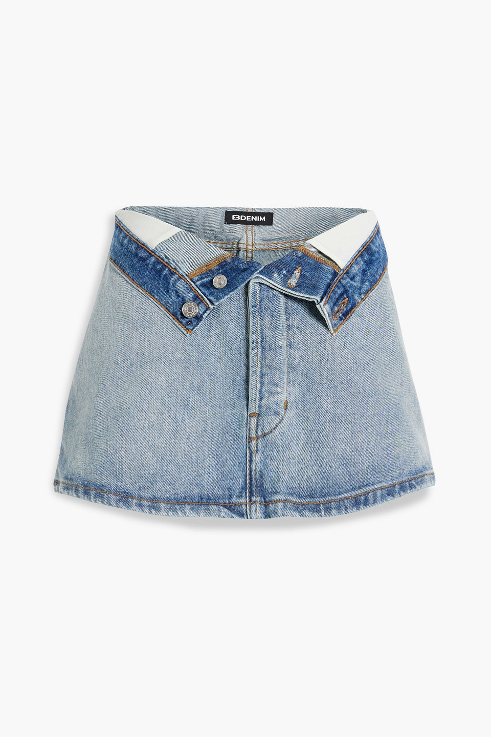 Eb Denim Madison Embellished Faded Denim Mini Skirt In Mid Denim