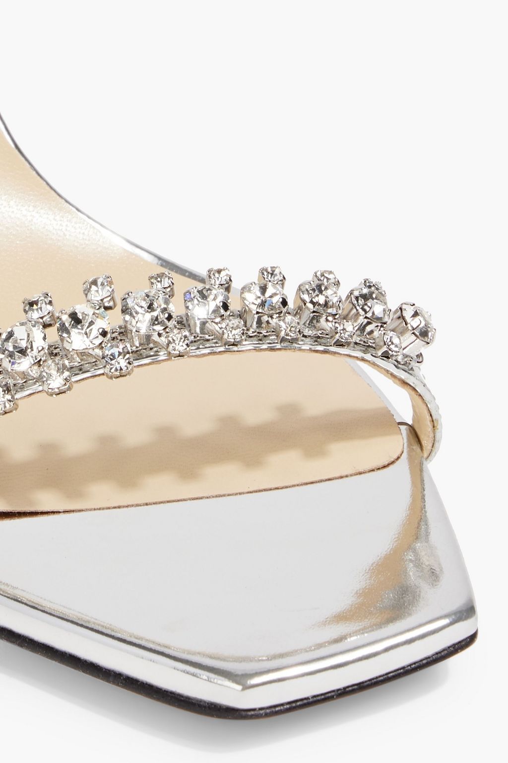 JIMMY CHOO Meira 85 crystal-embellished mirrored-leather slingback sandals