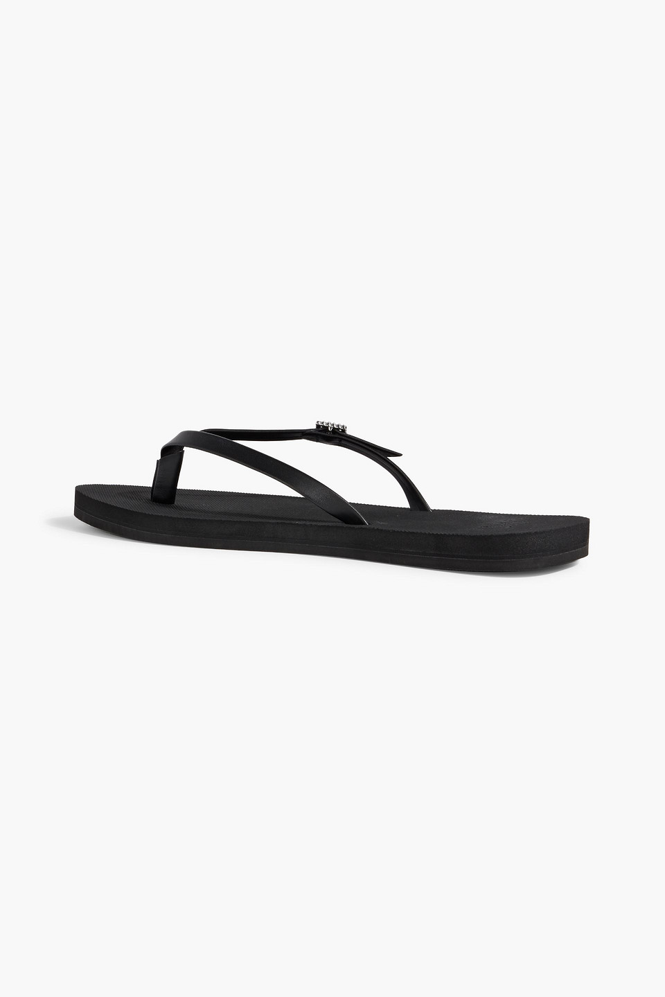 Stuart Weitzman Embellished Faux Leather Flip Flops In Black