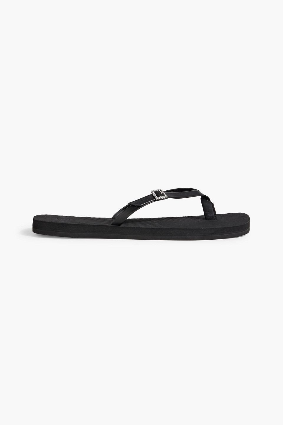 Stuart Weitzman Embellished Faux Leather Flip Flops In Black