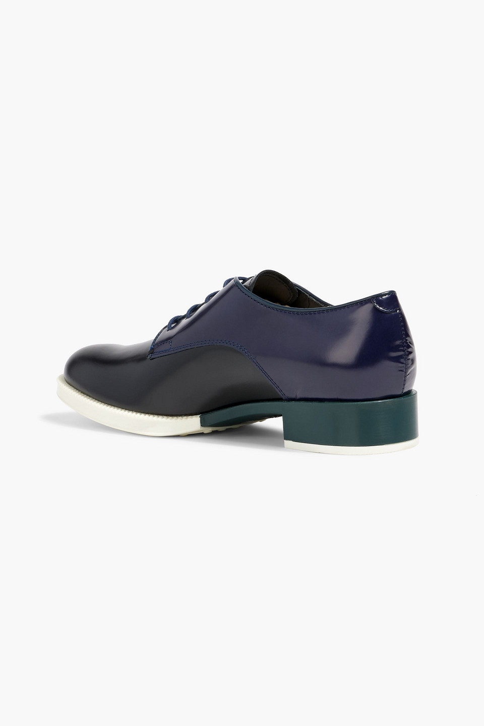 Tod's Color-block Glossed-leather Brogues In Midnight Blue