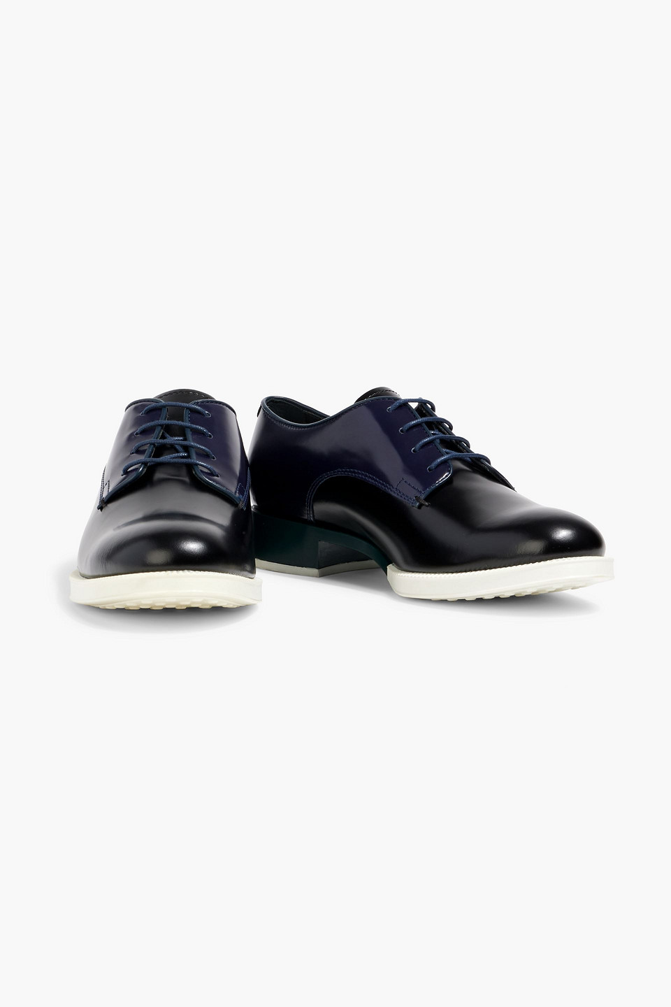 Tod's Color-block Glossed-leather Brogues In Midnight Blue