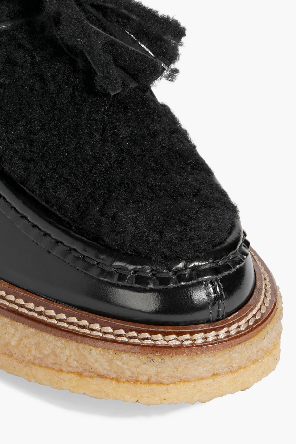TOD'S TASSELED SHEARLING AND GLOSSED-LEATHER LOAFERS 