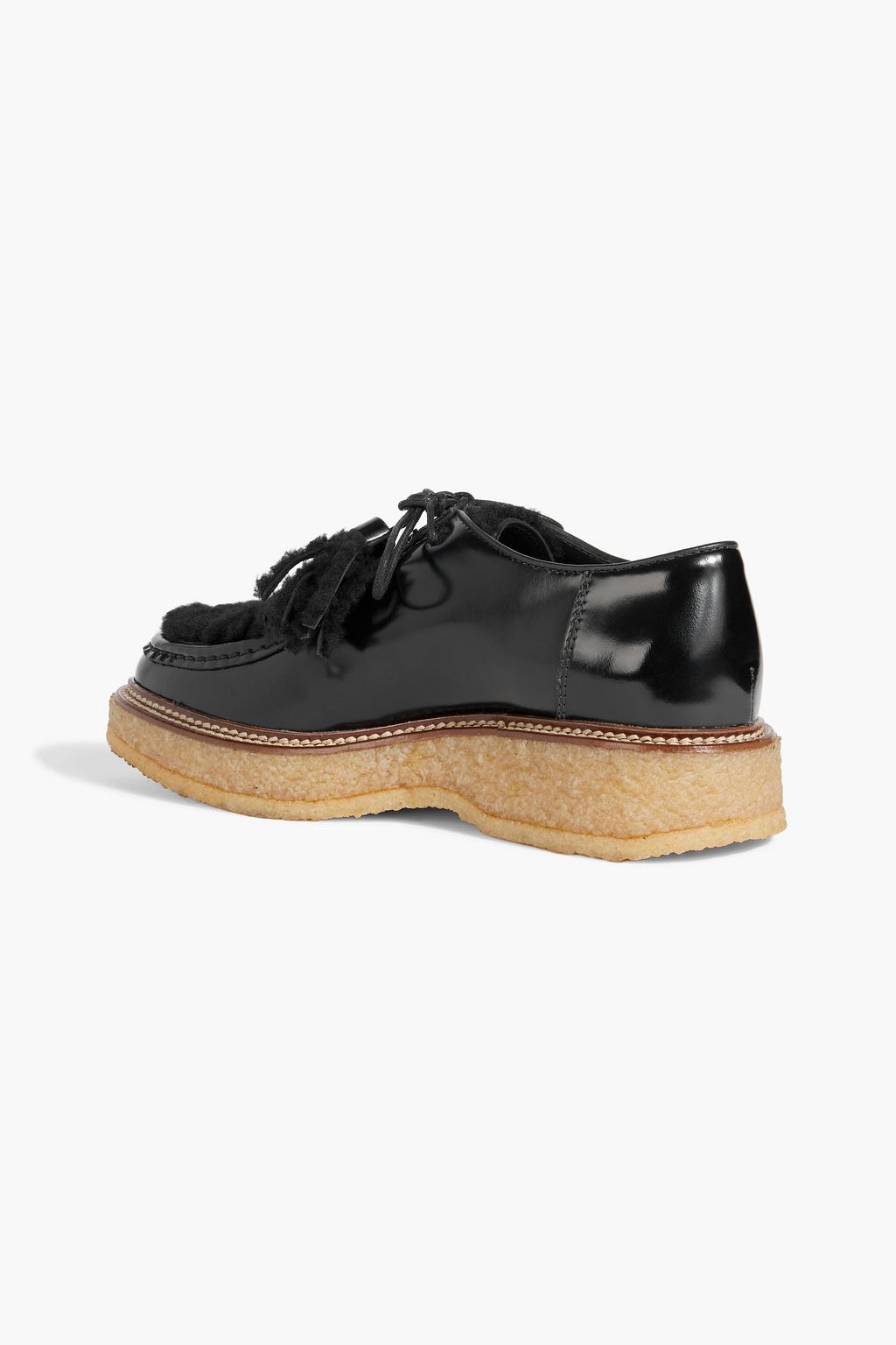 TOD'S Tasseled shearling and glossed-leather loafers