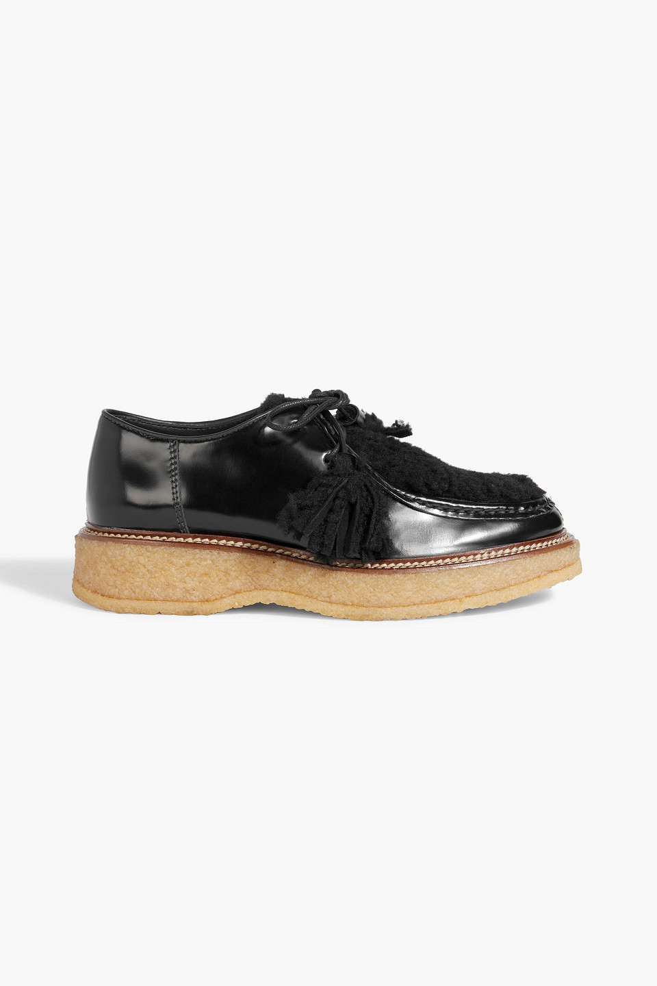 TOD'S TASSELED SHEARLING AND GLOSSED-LEATHER LOAFERS 