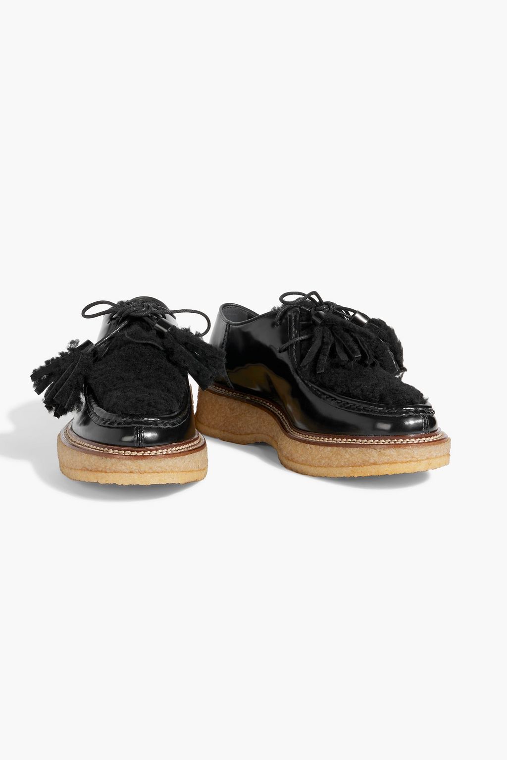 TOD'S Tasseled shearling and glossed-leather loafers