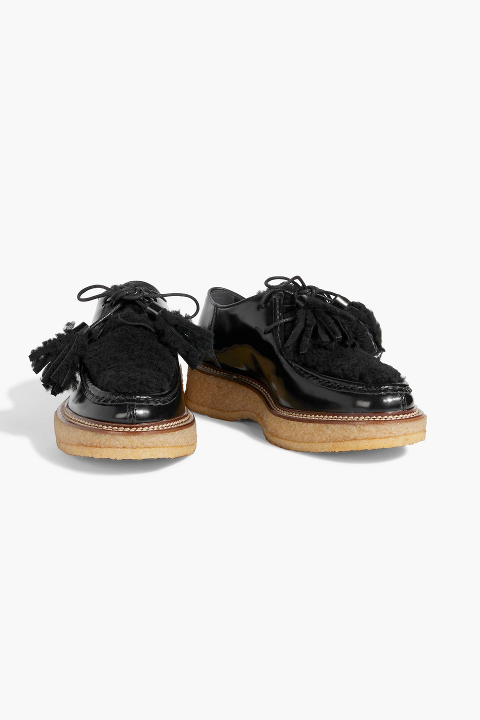 TOD'S TASSELED SHEARLING AND GLOSSED-LEATHER LOAFERS 