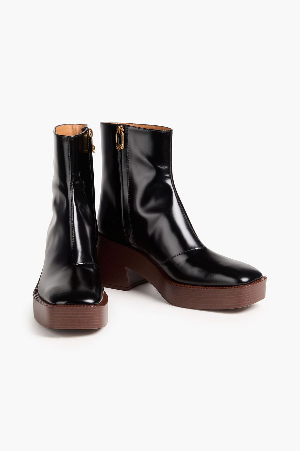 TOD'S بوت بطول الكاحل من الجلد اللامع بنعل سميك