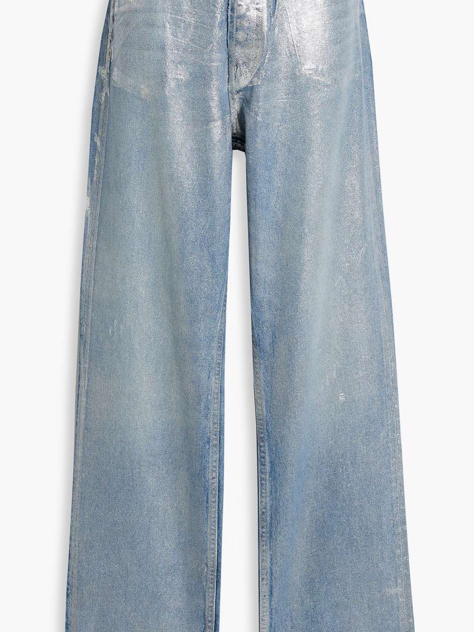 coated metallic high-rise straight-leg jeans