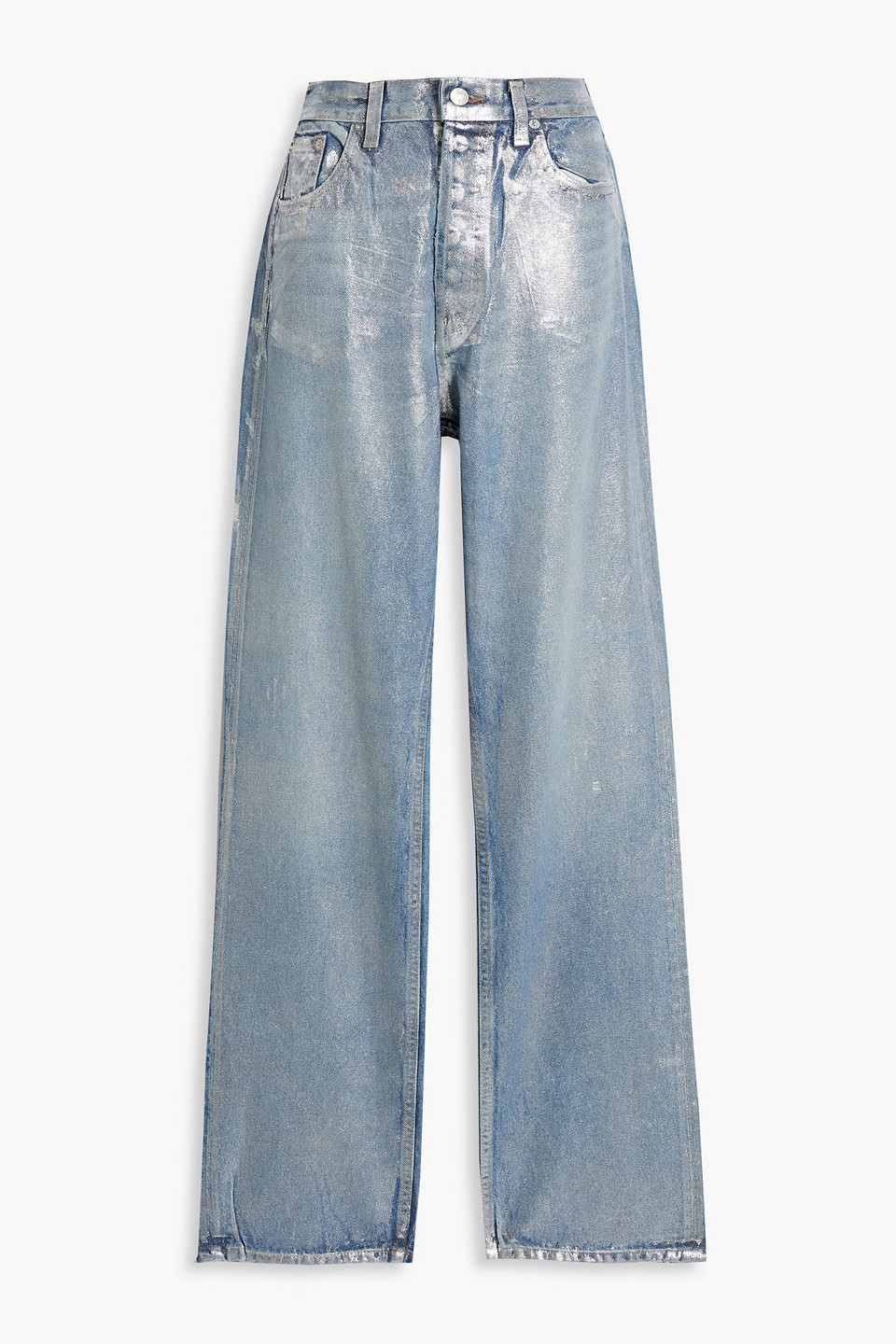 Eb Denim Coated Metallic High-rise Straight-leg Jeans In Silver