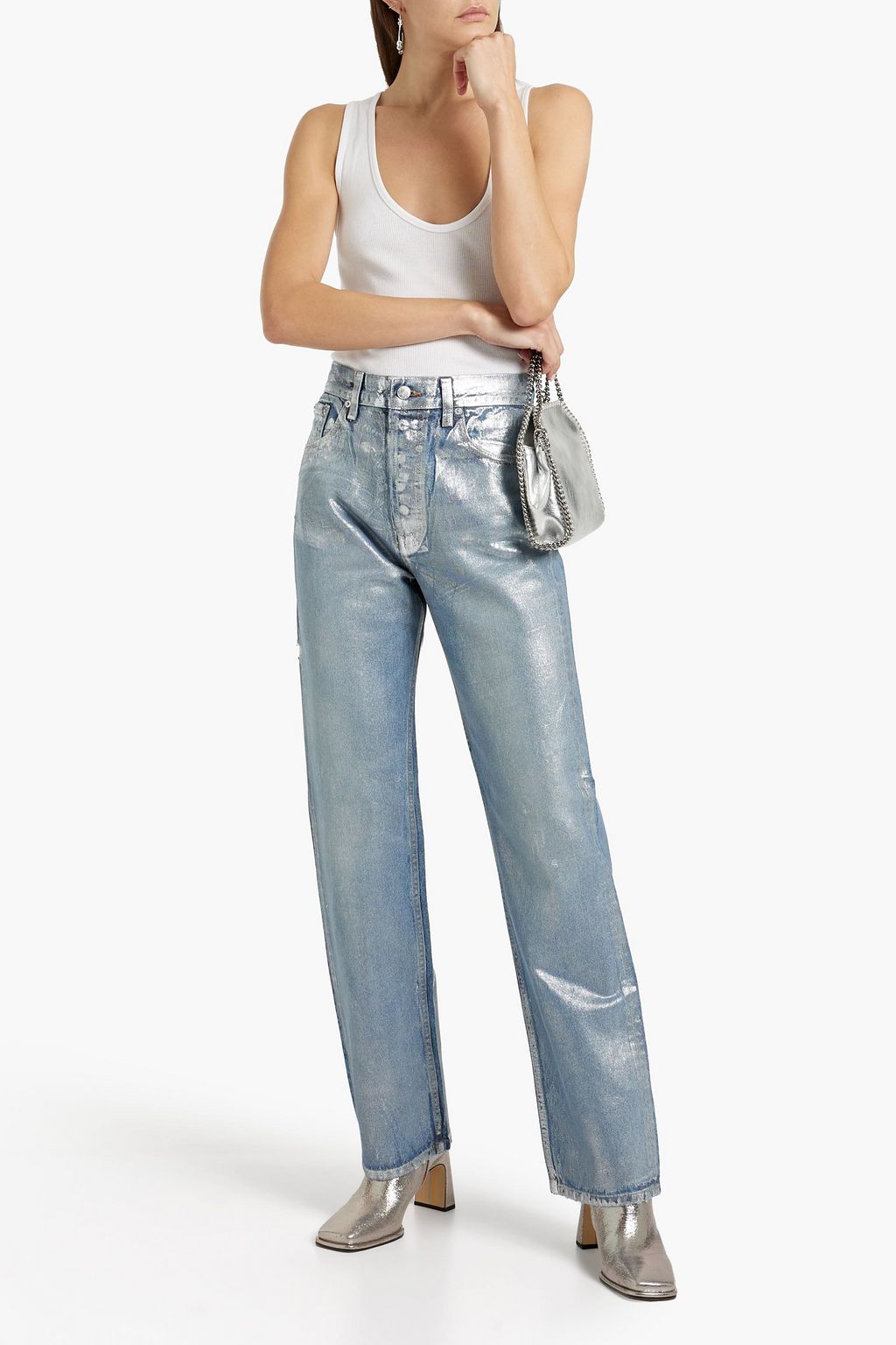 EB DENIM Metallic high-rise straight-leg jeans