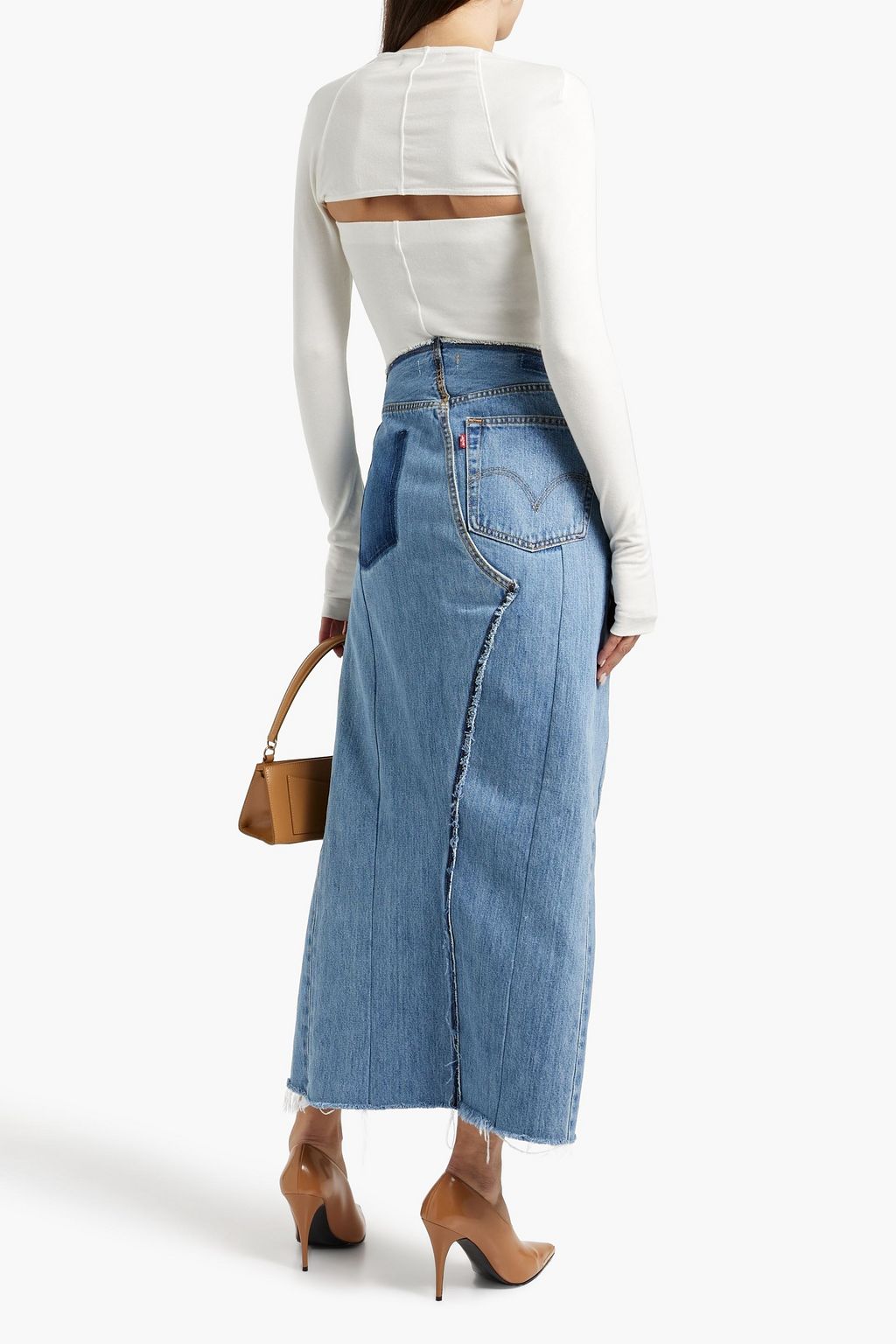 EB DENIM Robi frayed denim midi skirt