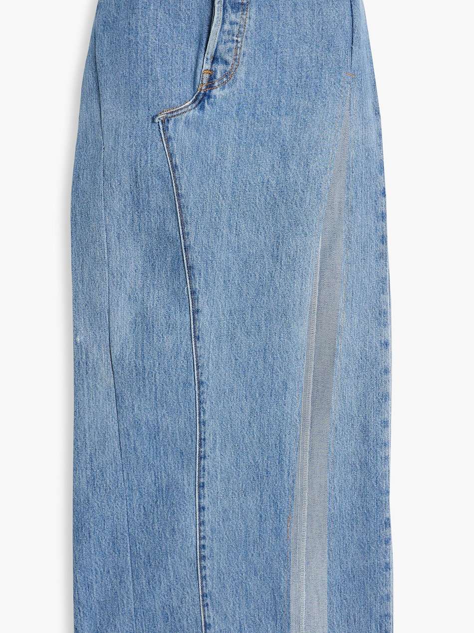 robi frayed denim midi skirt