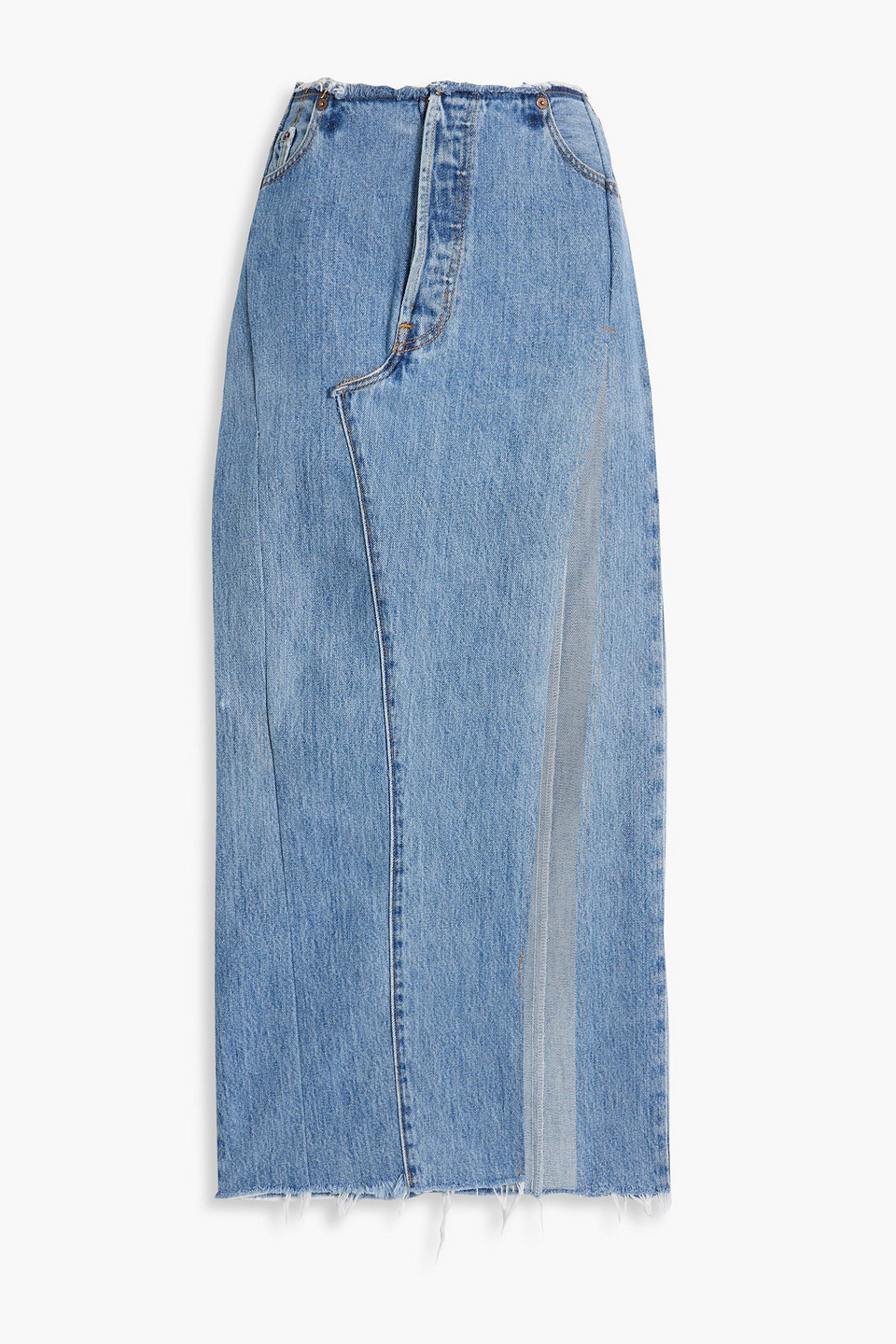 Eb Denim Robi Frayed Denim Midi Skirt In Light Denim