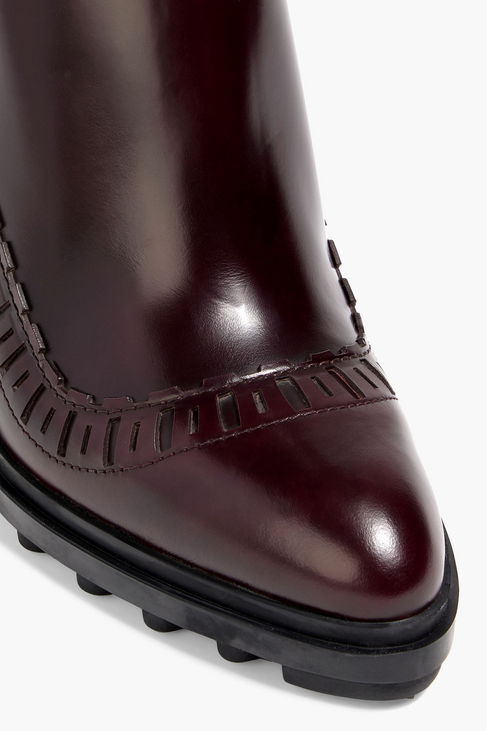 Tod's Buckled Laser-cut Glossed-leather Ankle Boots In Burgundy