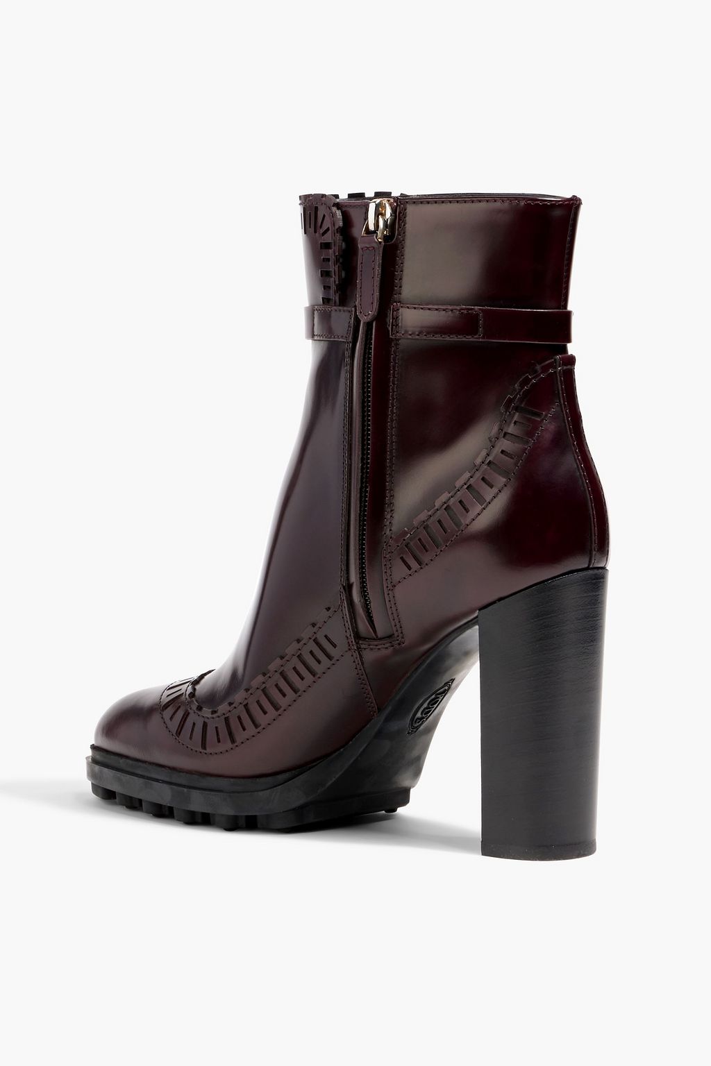 TOD'S Buckled laser-cut glossed-leather ankle boots