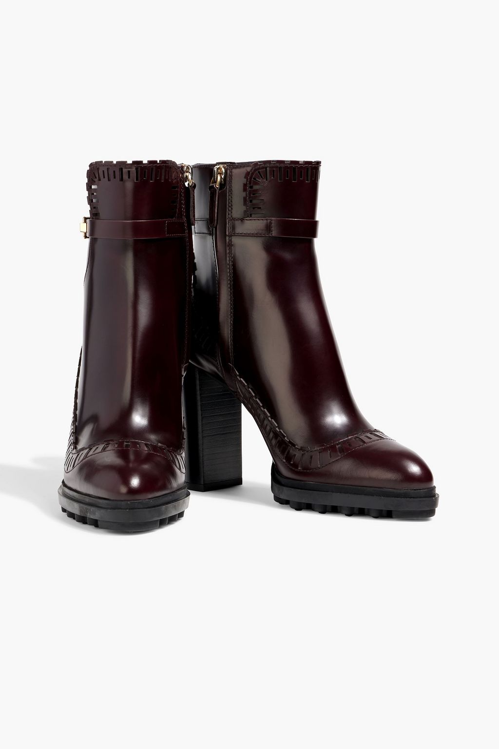 TOD'S Buckled laser-cut glossed-leather ankle boots