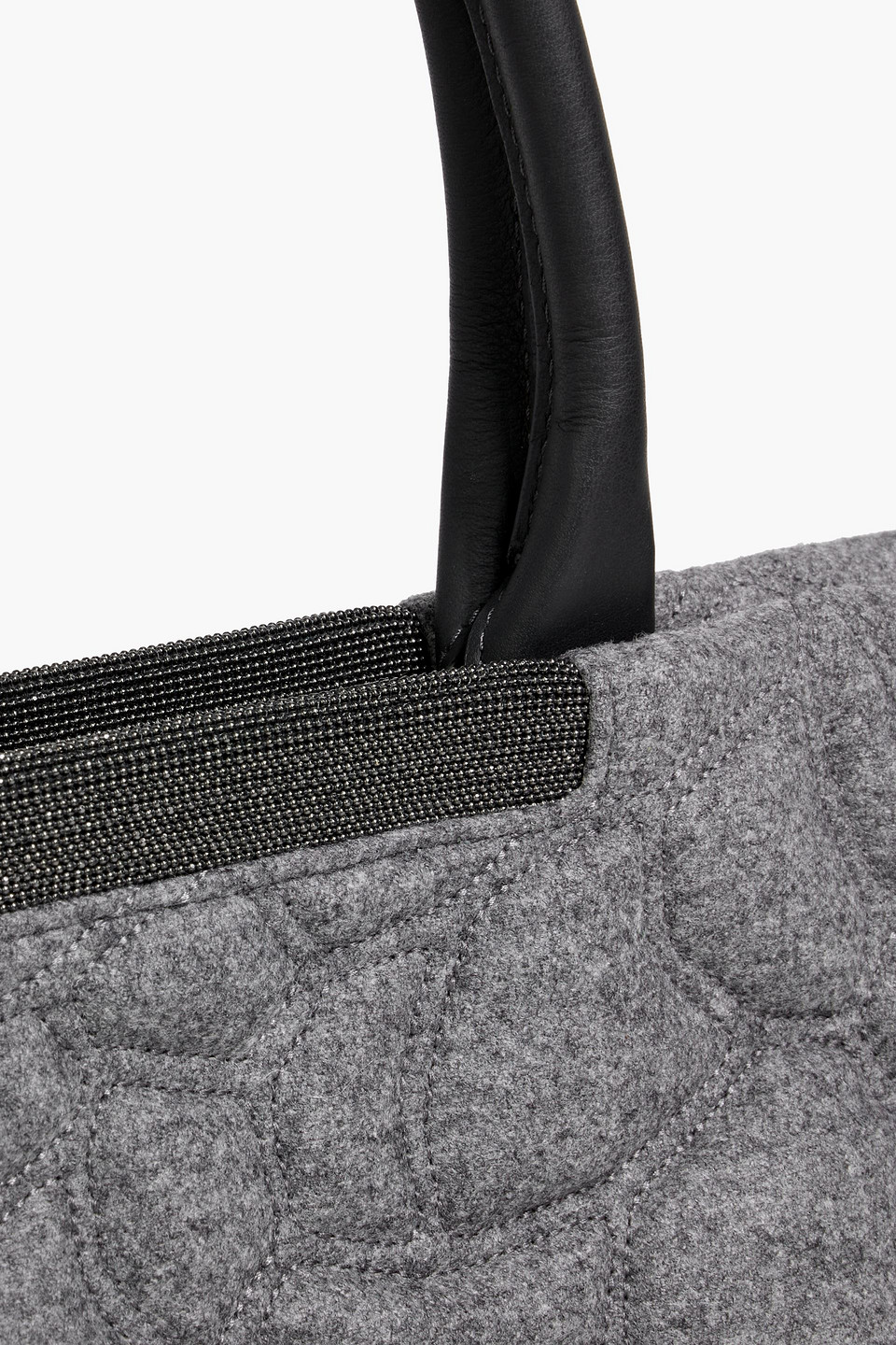 Brunello Cucinelli Bead-embellished Quilted Felt Tote In Gray