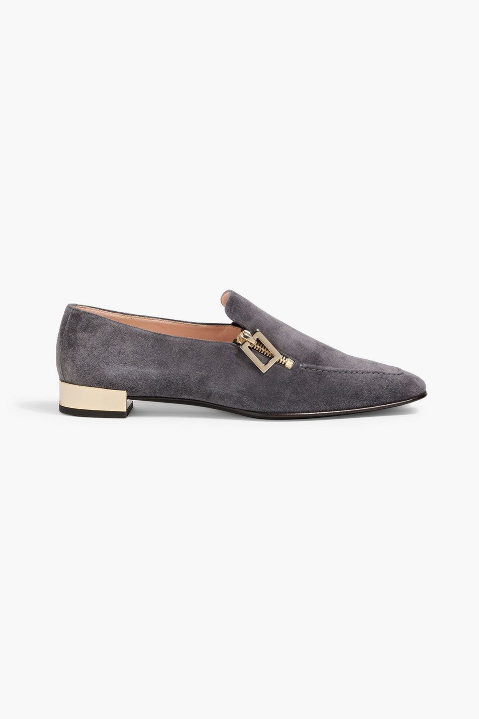 Zip-detailed suede loafers