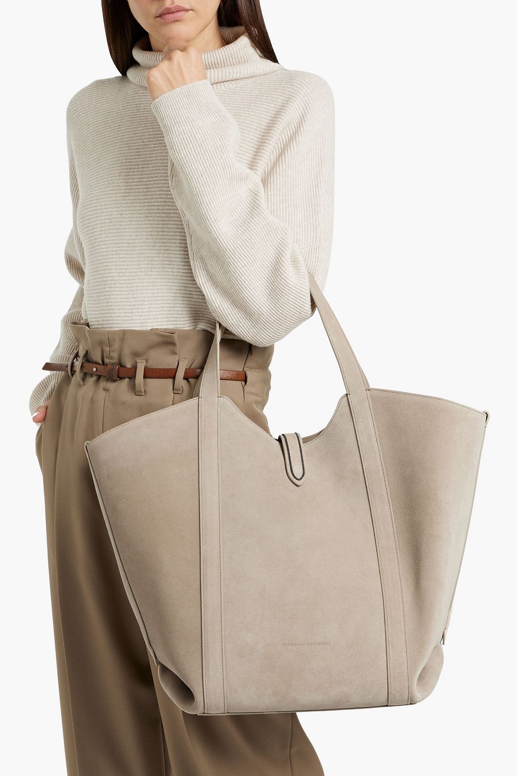 BRUNELLO CUCINELLI Bead-embellished suede tote