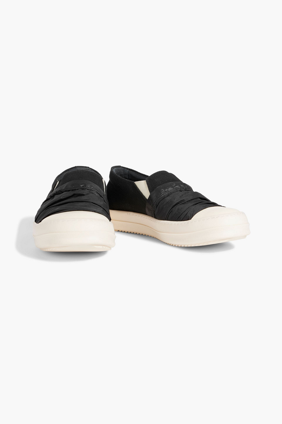 Rick Owens Canvas, Shell And Leather Slip-on Sneakers In Black