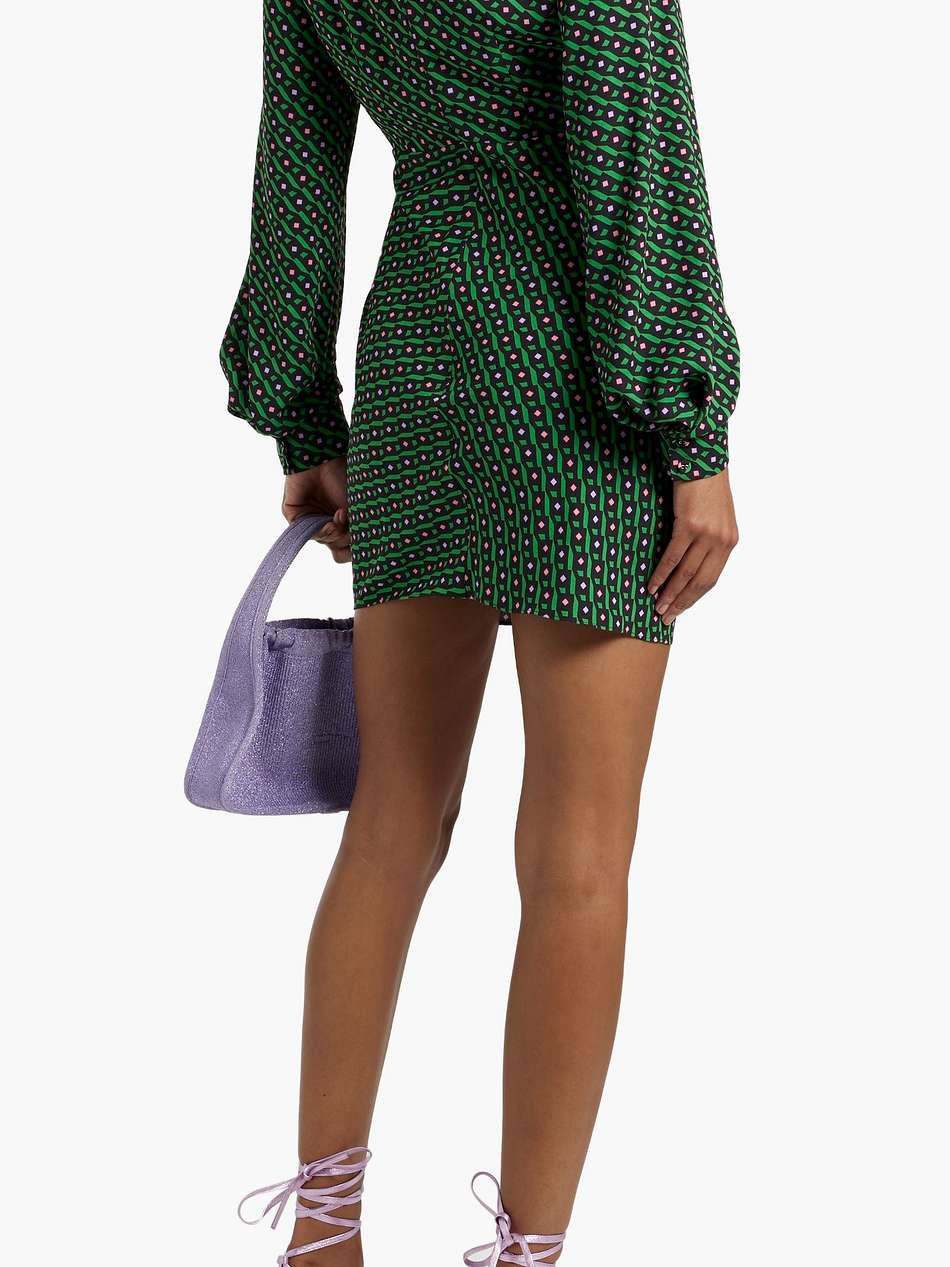 coraline ruched printed crepe mini dress