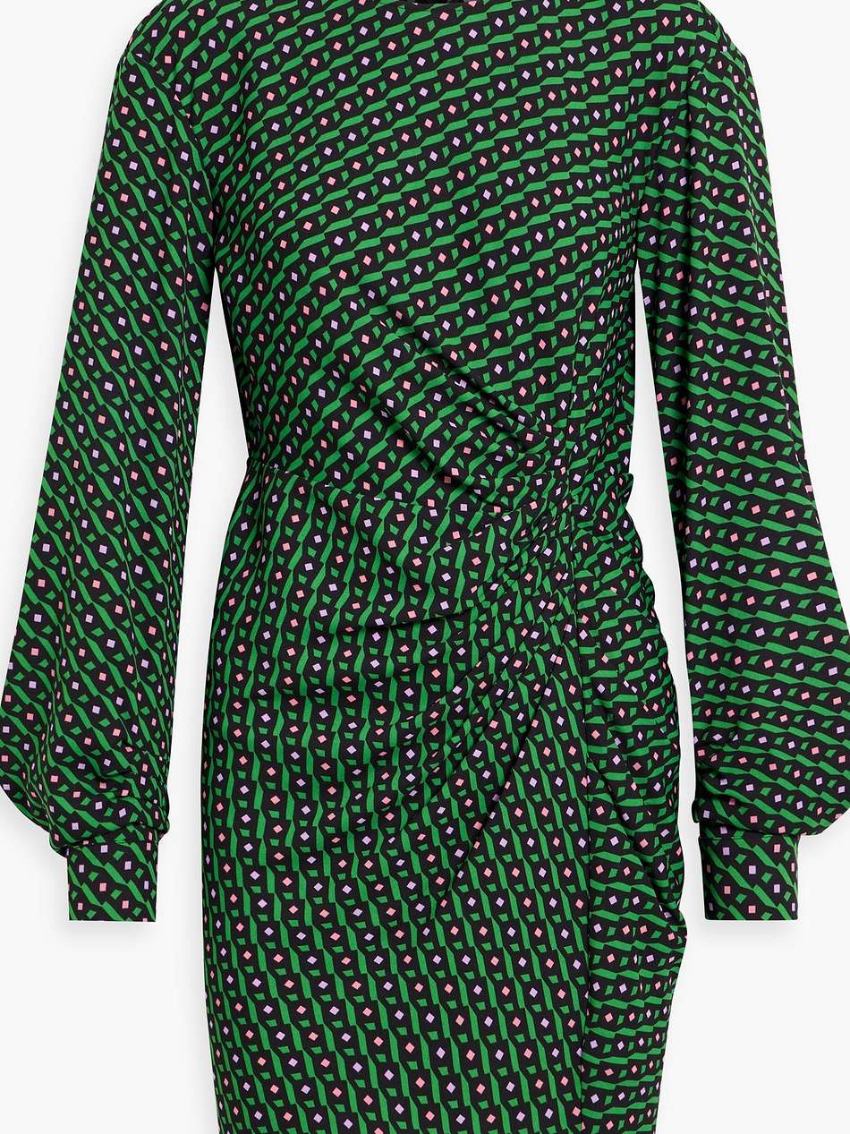 coraline ruched printed crepe mini dress