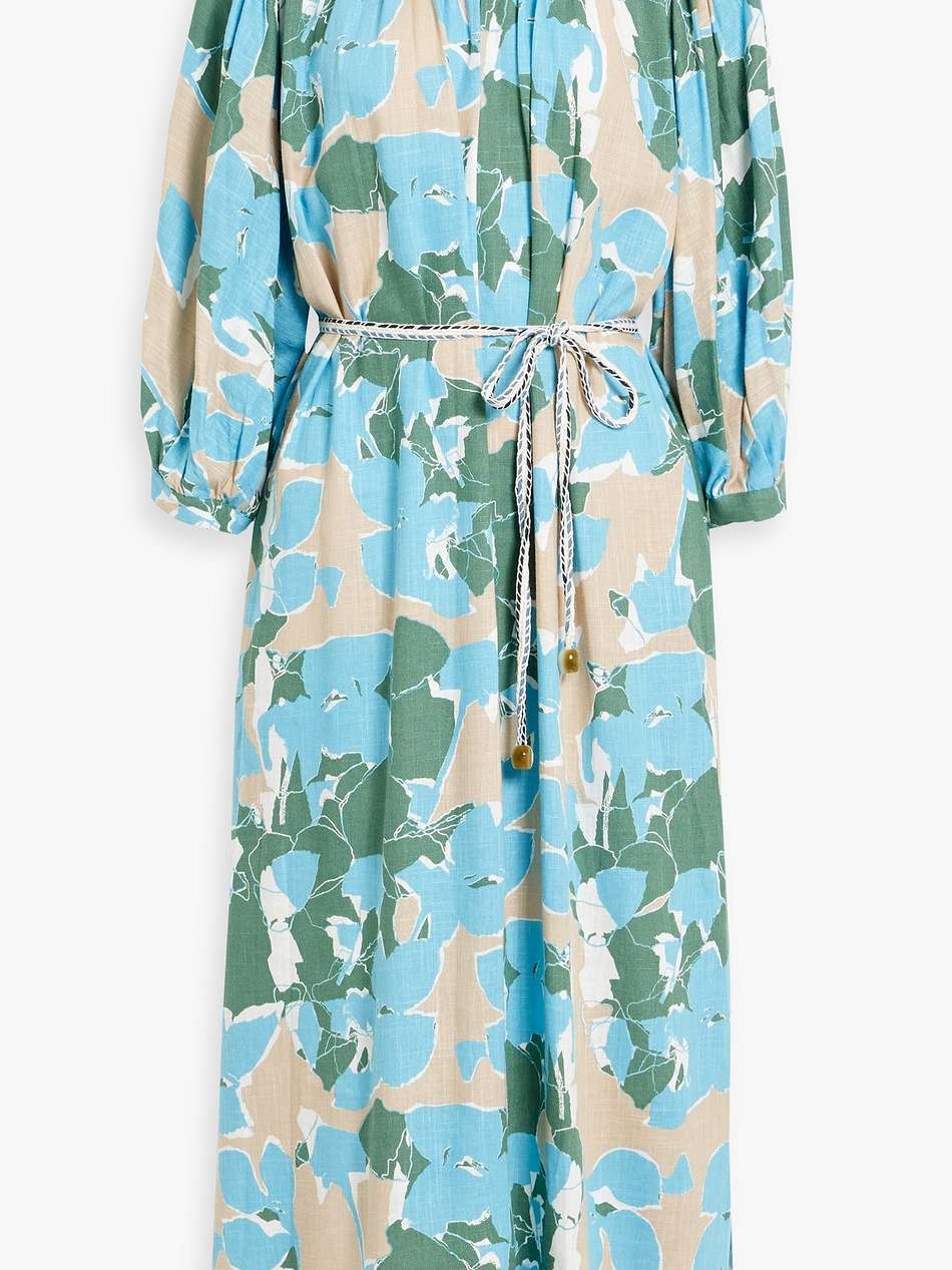 bambi belted floral-print slub woven midi dress