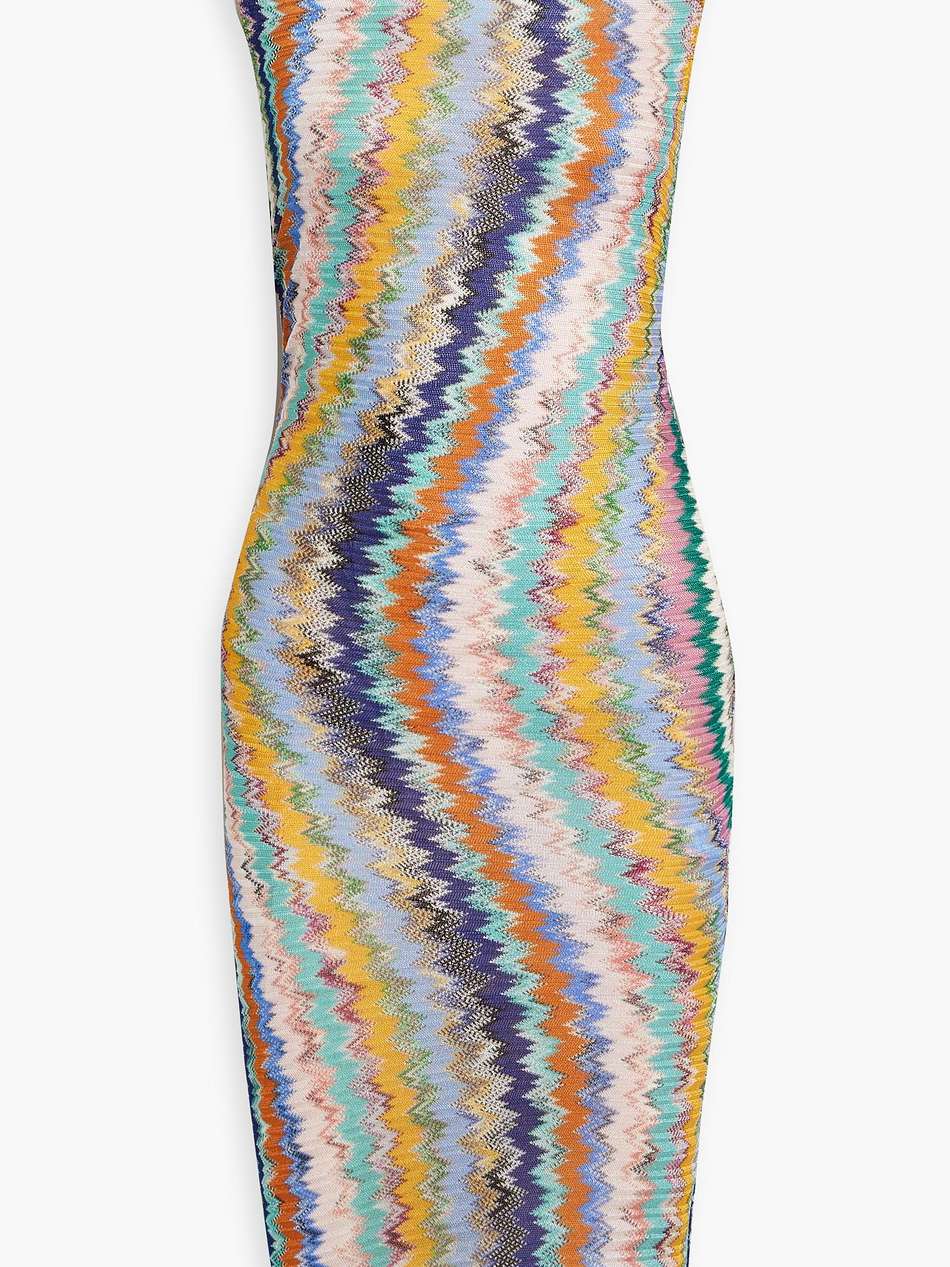 ruched crochet-knit dress