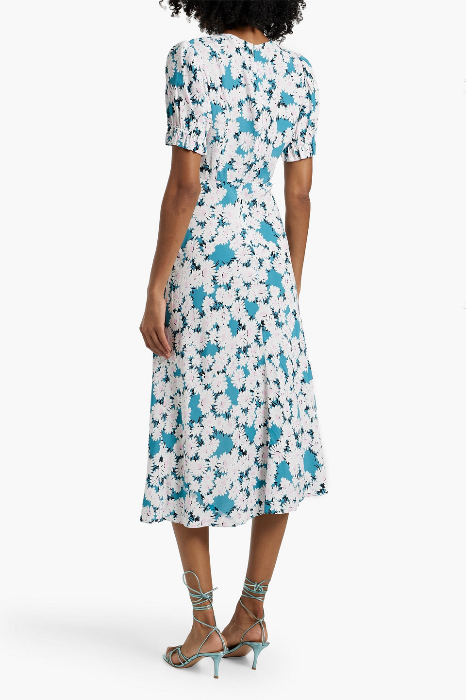 Diane Von Furstenberg Anaba Twisted Floral-print Crepe De Chine Midi Dress In Turquoise
