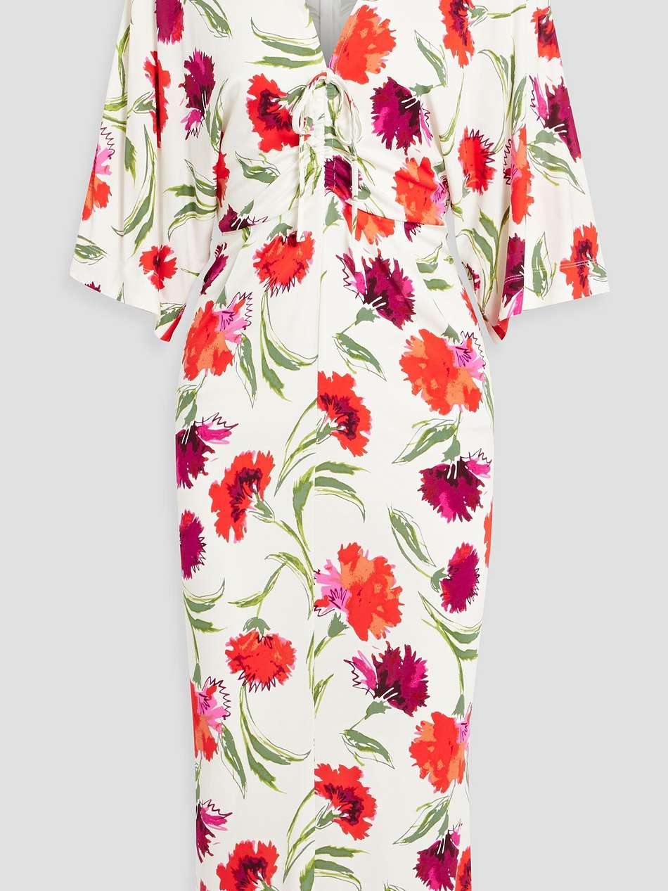 valerie floral-print ruched stretch-jersey midi dress