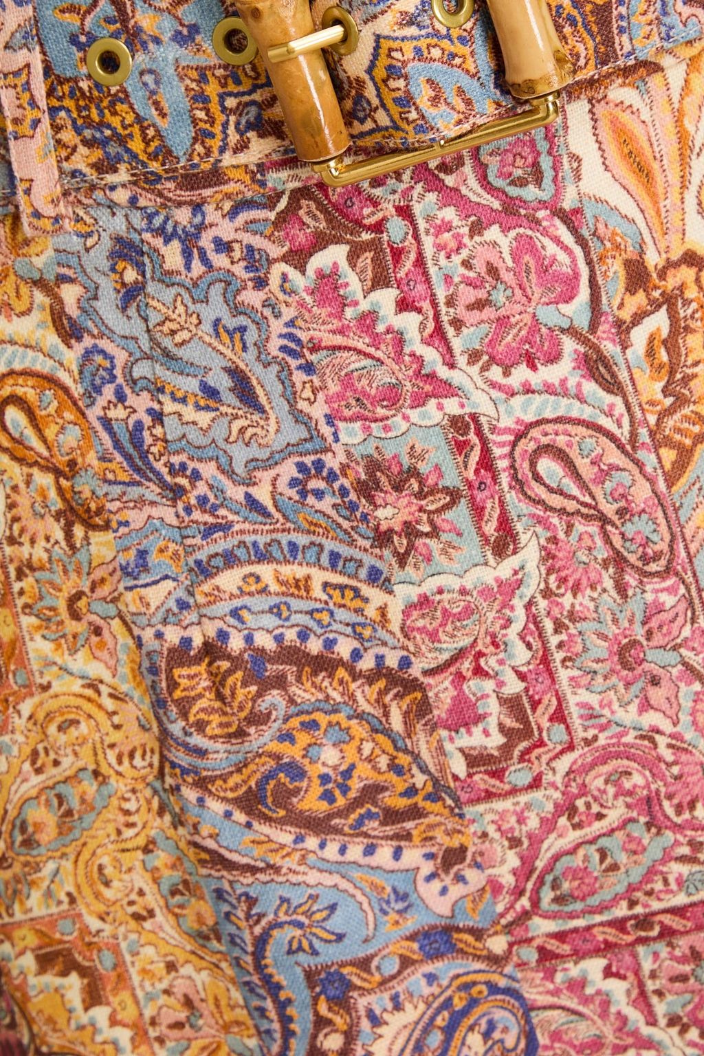ZIMMERMANN تنورة متوسطة الطول من الكتّان مزينة بطبعة بيزلي ومزودة بحزام