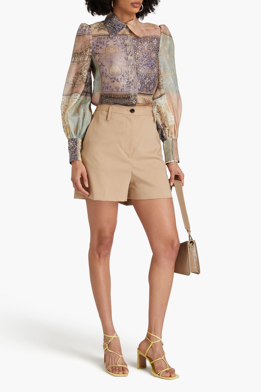 ZIMMERMANN Patchwork printed linen and silk-blend shirt