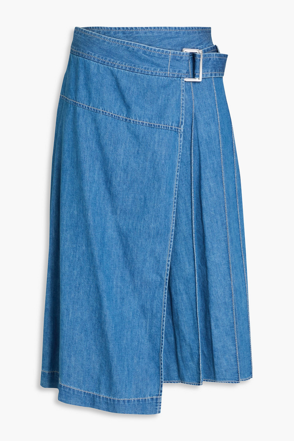 3.1 Phillip Lim Cotton-chambray Wrap Skirt In Azure