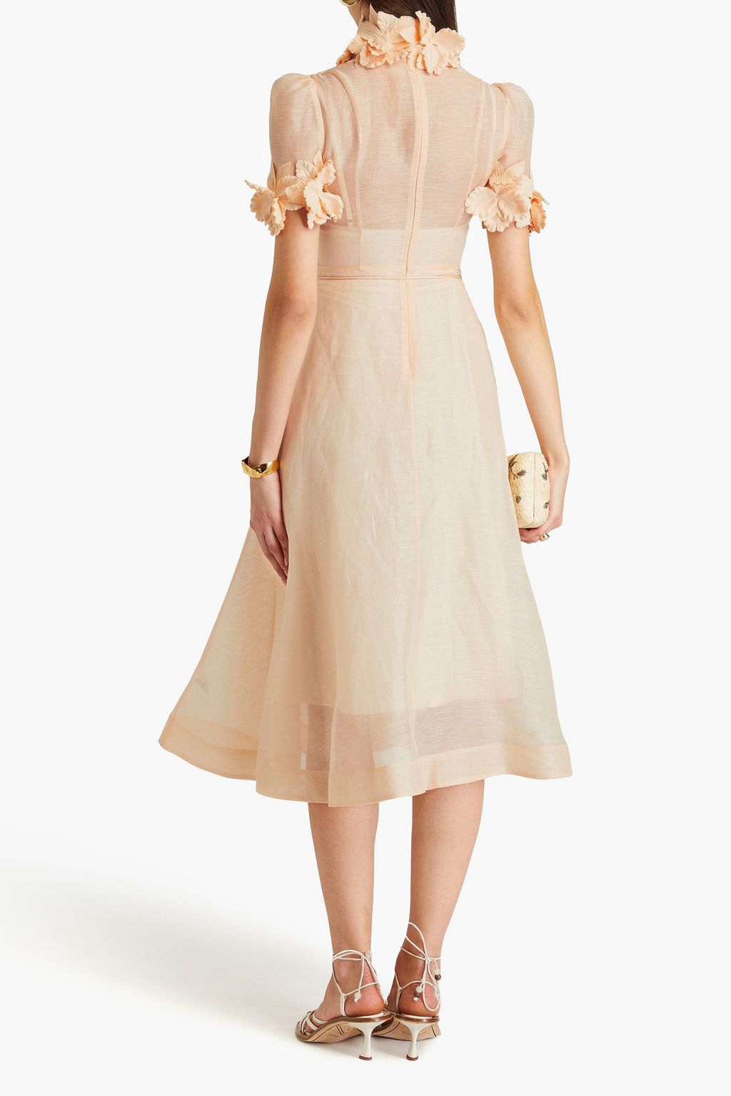 ZIMMERMANN Floral-appliquéd linen and silk-blend gauze midi dress