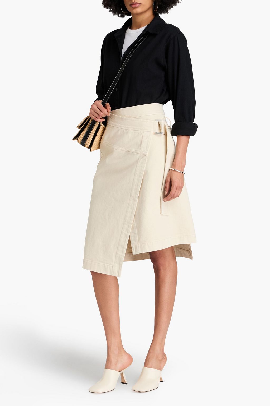 3.1 PHILLIP LIM تنورة من الدنيم بتصميم ملفوف